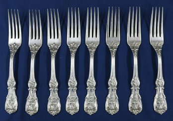 8 Pcs Reed & Barton .925 -Francis 1 Style Sterling Silver Large Dinner Forks, 7-7/8' Long - Weight:  20.48 Ozt