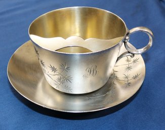 Vintage Victorian Silver-plated Mustache Cup And Saucer Mfd. By James W. Tufts Of Boston