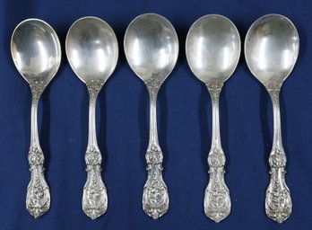5 Pcs Reed & Barton .925 - Francis 1 Style - Sterling Silver Gumbo Spoons - 7' Long - Weight:  10.83 Ozt