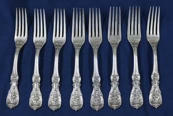 8 Pcs Reed & Barton .925 - Francis 1 Style - Sterling Silver Dinner Forks - 7-1/8' Long - Weight:  15.78 Ozt