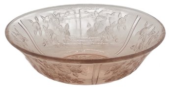 Vintage Pink Depression Glass Chip Bowl With Embossed Rose Design, 10.25' Diam. X 3'H