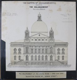 1853/4 Lithograph Showing The Enlargement Of The Capitol Of Massachusetts