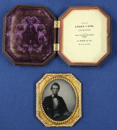 Peck Co. Octagonal Union Daguerreotype Case With Sixth Plate Ambrotype Of Young Gentleman