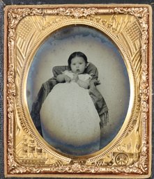 Wood Frame Daguerreotype Case With Sixth Plate Ambrotype Of An Infant