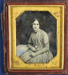 Wood Frame Daguerreotype Case With Sixth Plate Daguerreotype Of Young Lady