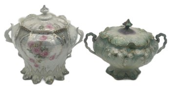 2 Pcs Large Gorgeous  Antique  RS Prussia Covered Vessels, One Lusterware 6.5' Diam. X 8' X 7.5'H