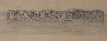 Original Print Of A Drawing By W.T. Crane On Sunday Afternoon Aug 23, 1863 Of Remains Of Ft. Sumter