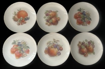 6 Pcs Vintage 7.75' Diam. Western German Made Fruit Themed Plates