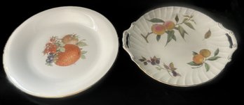 2 Pcs Vintage Fruit Themed Serving Platters, One With Reticulated Handles, 11' Diam. X 12.25'