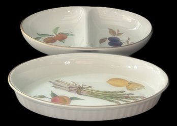 2 Pcs Royal Worcester Porcelain Eversham Serving Dishes, Divided Veggie 11.5' X 8,25' & Asparagus Bowl 11' X 7
