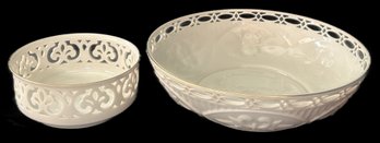 2 Pcs Vintage Lenox Porcelain Reticulated Bowls, Largest 12' Diam. X 3.5'H