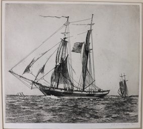 Lithograph Of Sailing Ship Signed J.T. Coolidge Jr (1888 - 1945) (Jonh Templeman Coolidge Jr)