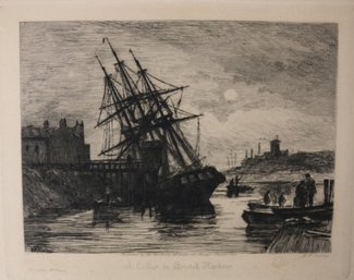 Lithograph 'A Collier In Bristol Harbour' Signed M.W.Ridley (1838-1888)