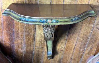 Nice Shaped Wooden Wall Shelf With Green Trim And Delicate Flowers, 18' X 8.5' X 15'H