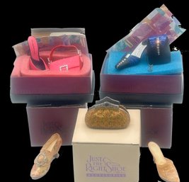 Collectible Just The Right Shoe Accessories, 4 Shoes & 3 Hand Bags, All With Boxes