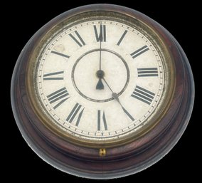 Unusual Dark Oak Round Framed Wall Clock, 17.75' Diam. X 4'D