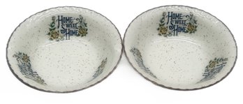 2 Pcs Matched Pair 'Home Sweet Home' Speckled Serving Bowls, 9.25' Diam. X 2.75'H