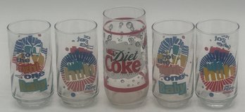 5 Pcs Advertising Table Glassware, 4-Diet Pepsi 'You Got The Right One Baby' & Diet Coke, 6'H