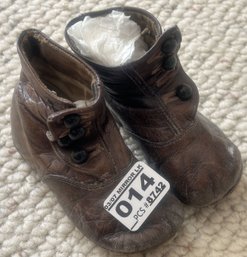 Antique Pair Of Children's Leather Shoes With Buttons, 5' X 3'H