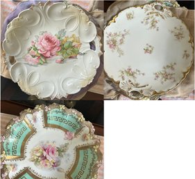 3 Pcs Decorated Porcelain Plates, 12' Diam.