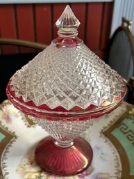 Vintage Westmoreland Clear & Ruby Cone Lid English Hobnail Candy Dish, 5.25' Diam. X 7.5'H