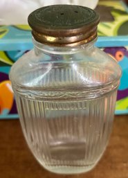 Vintage Glass Dresser Powder Shaker Bottle With Pierced Lid, 3' X 1.5' X 5'H