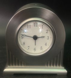 Brushed Pewter Colored Metal Dome Desk Alarm Clock, Battery Operated, 4-1/4' X 2-1/8' X 4.5'H