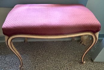 Louis VX French Cabriole Legs Painted With Gilt Trim Vanity Bench With Burgundy Upholstery, 24' X 14' X 18'H