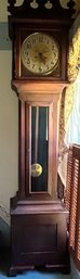 New Haven Walnut Grandfather Or Tall Clock With Brass Face, Key Not Present, 18.25' X 12.25' X 91.5'H