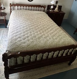 Full Sized Wooden Bed, Headboard, Footboard With Spindles And Rails, 58' X 80' X 36'H