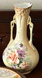 Antique 2-Handled, Hand Painted Porcelain Vase With Floral Design