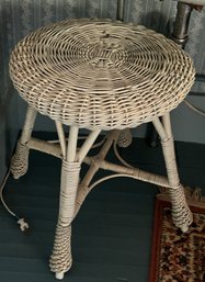 Vintage Round White Wicker Stool