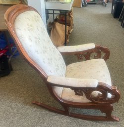 Antique Carved Walnut And Upholstered Victorian Rocking Chair, 23.25' X 34' X 39'H