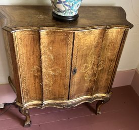 Antique French/Italian 2-Door Cabinet, Figured Top, Distressed Gold Gilt, Cabriole Feet, 31' X 12' X 32'H