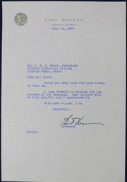 Autograph Of Chief Justice Of The United States Supreme Court Earl Warren On Letter To Joseph W.P. Frost