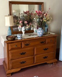 Vintage Colonial American 7-Drawer Dresser With Mirror, 56' X 20.25' X 66'H