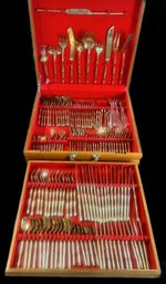 144 Pcs Vintage Complete Set, Never Used Thailand Nickel-Bronze12 Place Setting Flatware & Serving Pieces In W