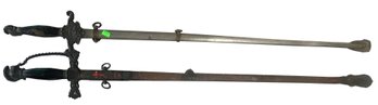 2 Pcs Antique 38.5' Knights Of Pythias Ceremonial Swords In Scabbards