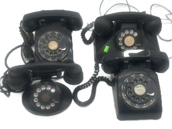 4 Pcs Lot Of Various Vintage Black Rotary Dial Telephones, 2-Western Electric, Northern Electric & Other