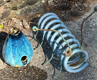 2 Pcs Yard Decor - Car Spring Beetle And Glazed Clay Hanging Bird House - 11 X 14 X 14'