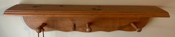 Stained Wooden 3-Peg Wall Hanging Shelf - 24 X 4 X 5'