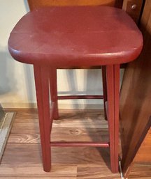 Vintage 4-Legged Stool In Ox Blood Red Paint, Stable Separation To Seat - 58 X 36 X 29.5'