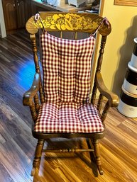 Nice, Sturdy And Well Built Wooden Rocker With Stenciling And Removable Seat And Back Cushions - 25 X 35 X 44'