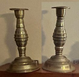 2 Pcs Matched Pair Of Brass Single Candlesticks - 3.25 X 6.25'