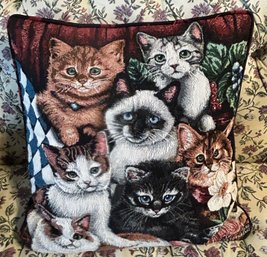 Cat Themed Printed Fabric Throw Pillow - 15 X 15'