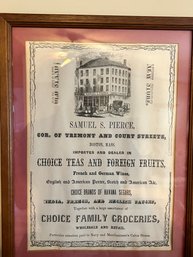 Antique Matted & Framed Advertisement For Samuel S. Pierce, Boston Importer - 13.25 X 17.5'H