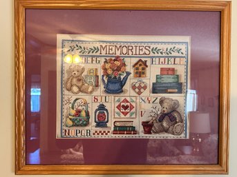 Vintage Matted & Framed Colorful Needlepoint  - 22 X 15.5'