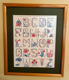 Matted And Framed Cross Stitch Alphabet Sampler Print - 18 X 21'H