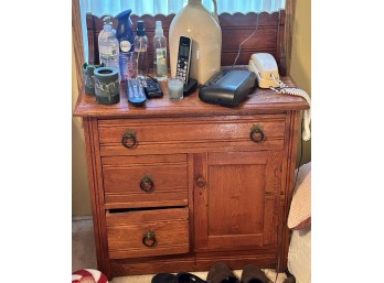 Antique Victorian East Lake Wash Stand, Long Drawer Over 2-Short Drawers & Single Door - 29.5 X 15.5 X 36'H