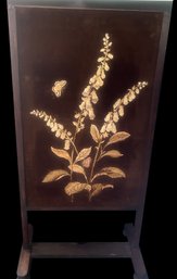Antique Upright Fireplace Screen With Embroidered Brown Velvet Panel, 251' X 12' X 41.5'H